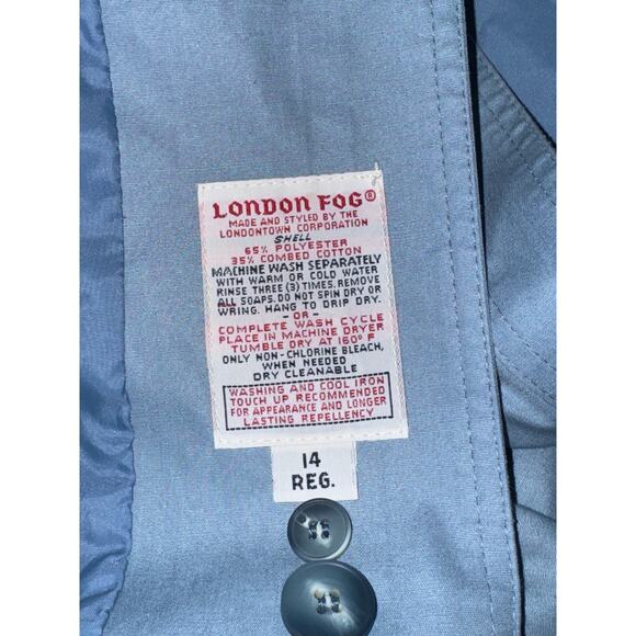 Vintage 80's London Fog Maincoats Blue Belted Waterproof Trench Coat 14 Large - Picture 9 of 10